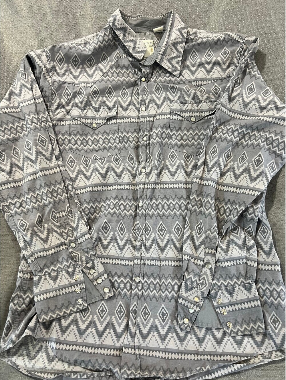 Roper Men XL Gray Southwestern Geometric Pearl Snap Western Shirt Long Sleeve